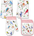 Vansolinne Birds Kitchen Dish Towels, Pot Holder, Oven Mitt with Loop Kit, Spring Gifts for Bird Lovers, BBQ Grilling,