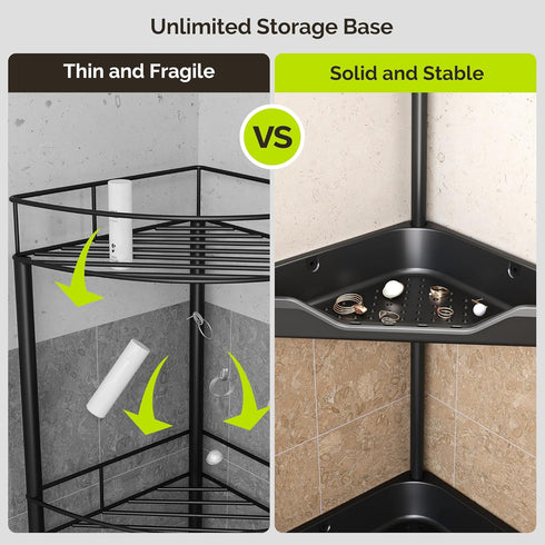Orimade Rustproof 4 Tier Floor Standing Corner Shower Caddy Organizer - Plastic Metal Splicing Shelf Rack for Bathroom