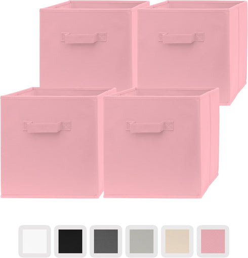 Pomatree 13x13x13 Inch Storage Cubes, 4 Pack Fabric Baskets for Organizing Closet and Toys (Pink)
