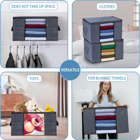 VENO 3 Pack Extra Large Clothes Storage Bag Organizer, Thick Fabric for Comforters, Foldable with Sturdy Zipper, Grey