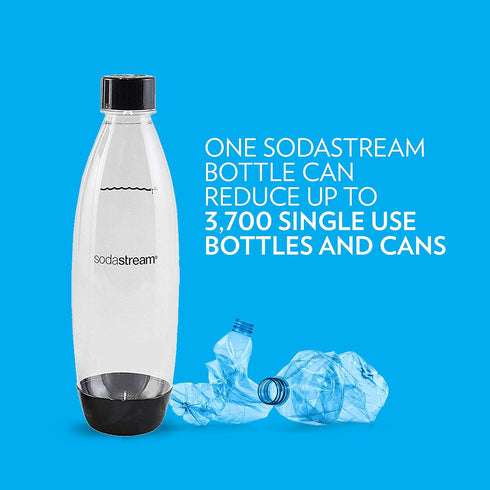 1L Pack sodastream Twin Dishwasher Safe Slim Bottle (Black)