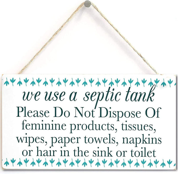 we use a Septic Tank Please Do Not Dispose of… - Septic Tank Rules Door Sign for Bathroom Or Toilet Easy to Read 12'' X 6'' (Navy-52)