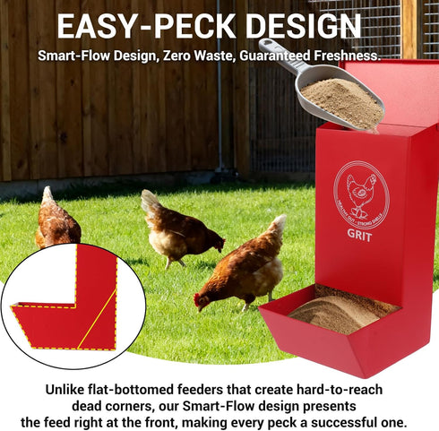 Reptilux 2-Pack Metal Chicken Grit Feeder & Oyster Shell Feeder with Lid - Hanging Gravity Poultry Feeder for Chickens