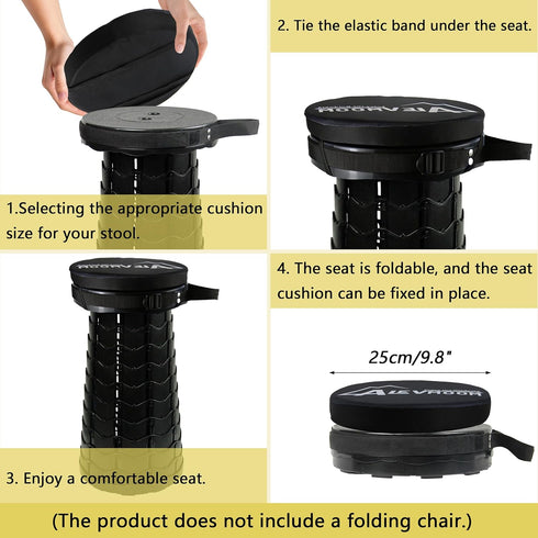 17.7" 9.8"(25cm) Thick Seat Cushion for Telescopic Stools (Exclude Stool), D Chair Pads with Soft Foam and Three Pegs