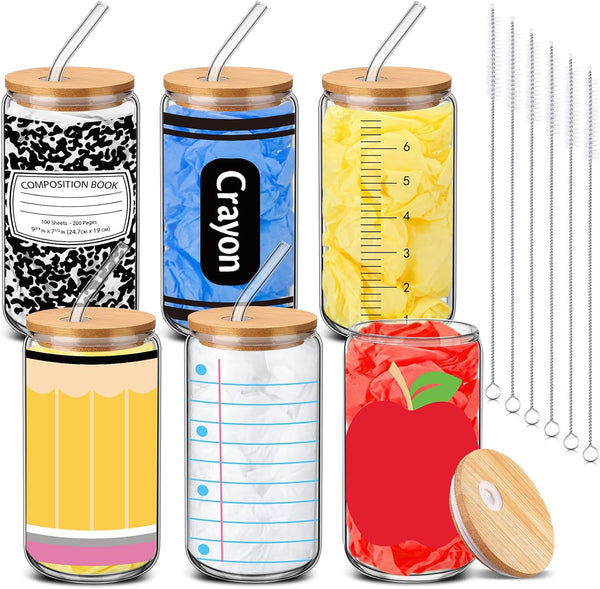 RimCereal 6 Pcs Teacher Appreciation Gifts 2026 Bulk 16 oz Teacher Glass Cups
