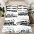 Set 3pcs 1 Manfei Retro Steam Locomotive Twin Size Bedding - with Deep Pocket Fitted Sheet, Flat Sheet, Pillowcase
