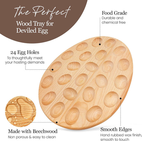 Namre' 24 Deviled Egg Tray Wooden Holder for Eggs Reversible Oval Platter & Charcuterie Board, Easter Deviled Egg