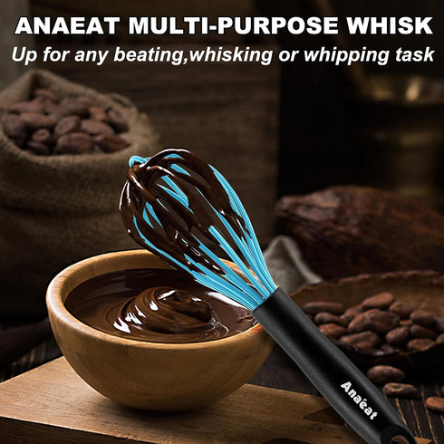 Anaeat Silicone Balloon Whisk, Heat Resistant Kitchen Whisks for Whisking, Cooking, Baking, Beating, Blue