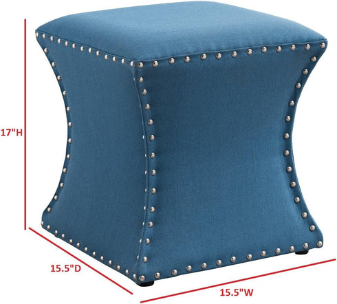 Light Blue Upholstered Ottoman with Nailhead Trim - Kings Brand Furniture
