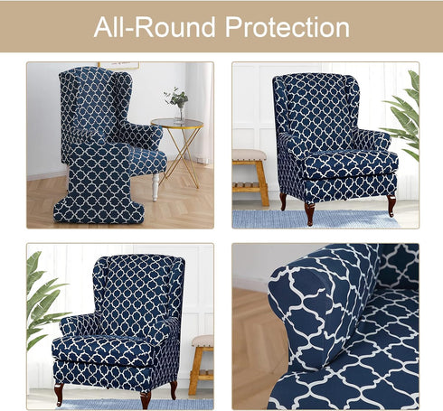2 Eco-Ancheng Wingback Chair Slipcover Piece Wingback Chair Cover Spandex Wing Chair Slipcovers Wingback Armchair