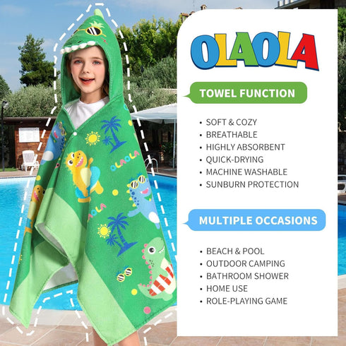 3-12 28" 53", OLAOLA Dinosaur Beach Hooded Towel for Kids Years, Soft Thick Absorbent Beach Towels, Toddler Bath Towel
