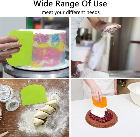 Dough Scraper Bench Scraper for Baking, 4 PCs Flexible Bowl Scraper, Food-safe Plastic Dough Cutter (White, Green,