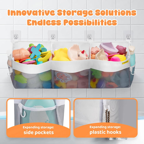 3 Bath Toy Organizer Compartment Bath Toy Storage Bag Shower Caddy Quick Access Bathtub Toys Holder Baby Shower Games