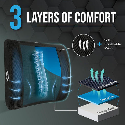 Samsonite Cooling Memory Foam Lumbar Support Pillow for Office Chair, Gaming Chair & Car Seat Automotive Ergonomic Back