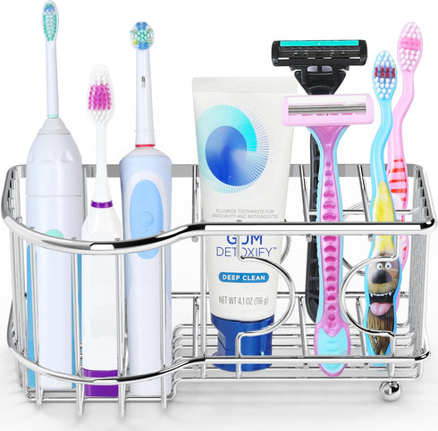 Simple Houseware Multi-Functional Toothbrush Holder, 6 Slots, Chrome