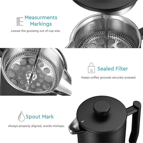 Belwares French Press Coffee Maker 50 OZ - Large Insulated Stainless Steel 304 Coffee Press with Double Wall