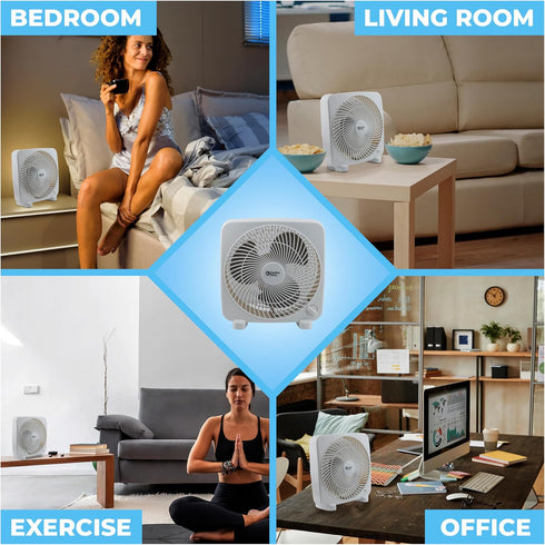 Comfort Zone 9 Inch Box Fan, Portable Electric Quiet, 3 Speed, Small Desk Fan, Ideal for Home, Bedroom, Dorm, & Office