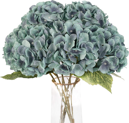 Artificial Flowers Silk Hydrangea Flowers, 5 Heads Fake Flower Bunch Bouquet for Home Wedding Party Decor