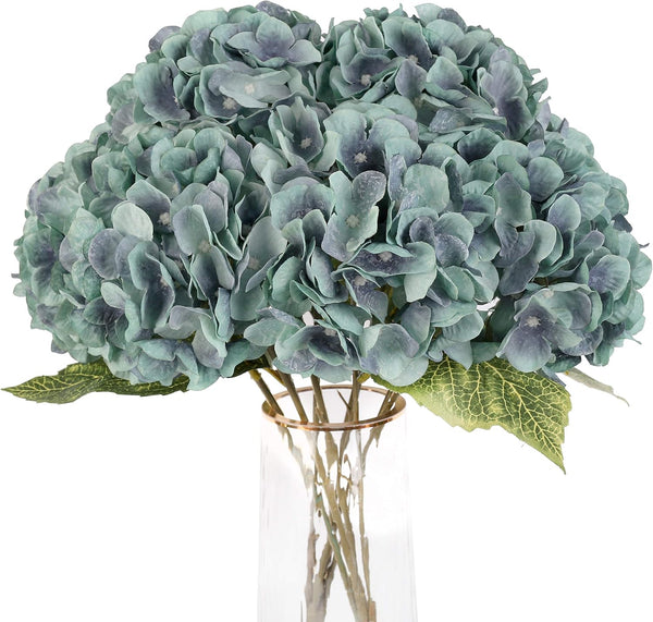 Artificial Flowers Silk Hydrangea Flowers, 5 Heads Fake Flower Bunch Bouquet for Home Wedding Party Decor