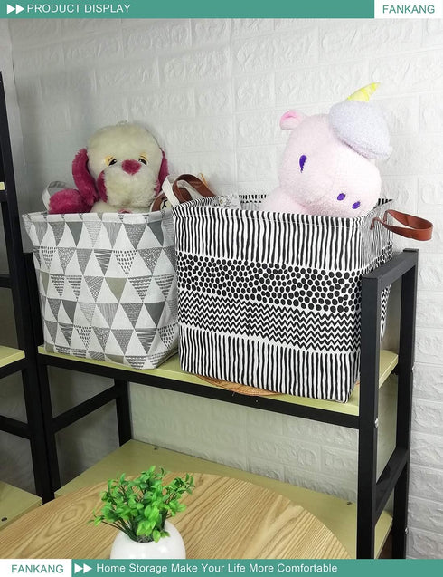 FANKANG Square Nursery Hamper Storage Bins - Foldable Canvas Laundry Basket with Waterproof Coating