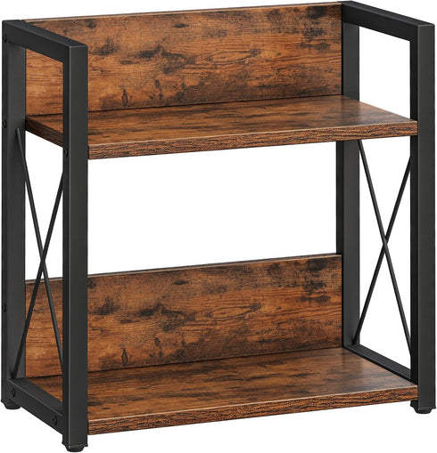 Giikin Counter Shelf Organizer, 2 Tier Kitchen Spice Rack for Countertop, Rustic Brown Wood Coffee Counter Organizer