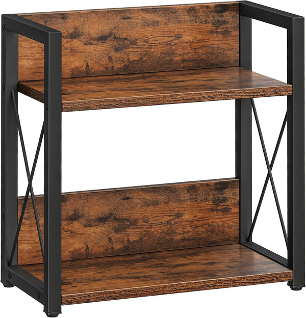 Giikin Counter Shelf Organizer, 2 Tier Kitchen Spice Rack for Countertop, Rustic Brown Wood Coffee Counter Organizer
