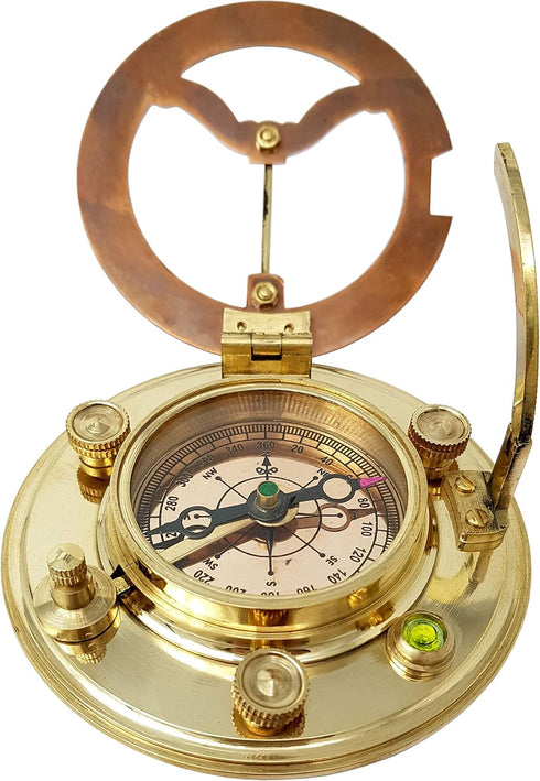 Set Antique Brass & Copper Sundial Compass Gift