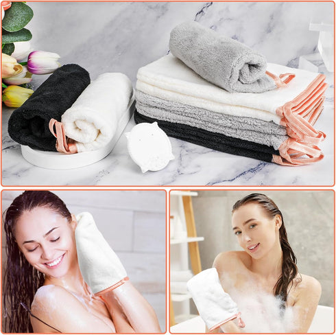 PHOGARY 8 Pack 6x9in Microfiber Wash Mitts for Face Body, Super Soft Absorbent Coral Fleece Facial Cloths Bath Shower