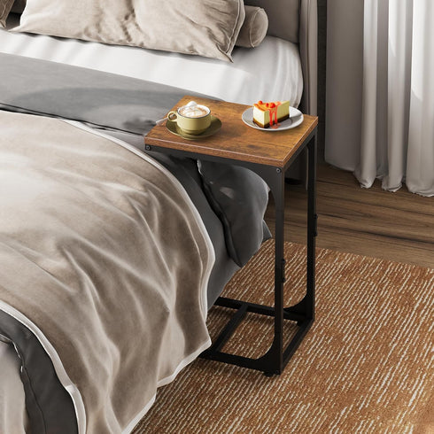 WLIVE C Shaped End Table, Small Couch Side Tables with Metal Frame That Slide Under, Sofa Table TV Tray for Living