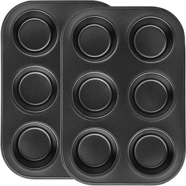 Beasea Muffin Pan, Set of 2 Non Stick 6 Cup Baking Pan, Carbon Steel Bakeware for Oven Baking