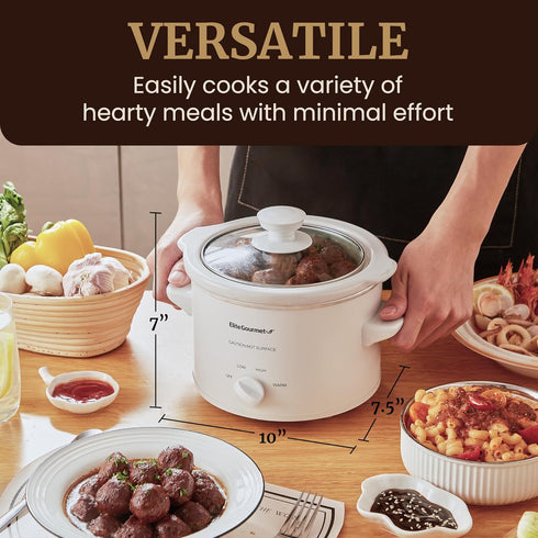 Elite Gourmet MST-250XW Electric Slow Cooker, Adjustable Temp, Ceramic Pot, Dishwasher Safe Glass Lid & Crock