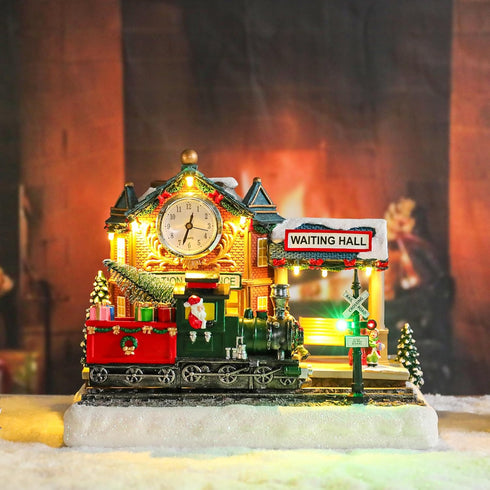 8 Vipush Christmas Village House Decorations Resin Railway Station Platform Home Decor Indoor Building Figurines