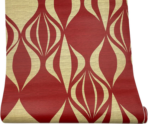 Yifely Red Geometric Design Self-Adhesive Shelf Liner, 17.7 Inch by 9.8 Feet