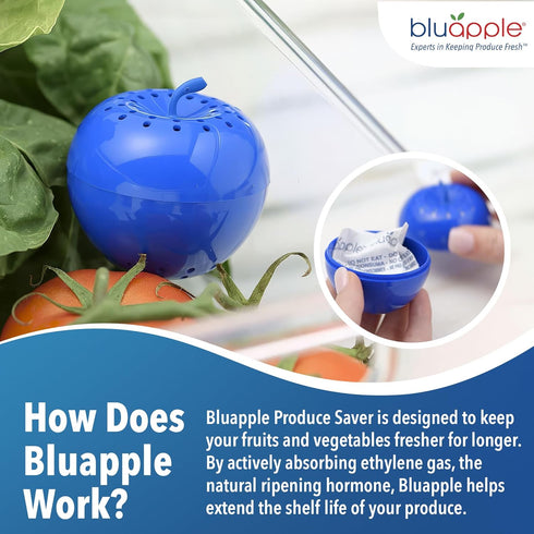 Bluapple Ethylene Gas Absorber Produce Saver Combo Pack, 8 Packets and 2 Bluapples, Keeps Fruits Fresh