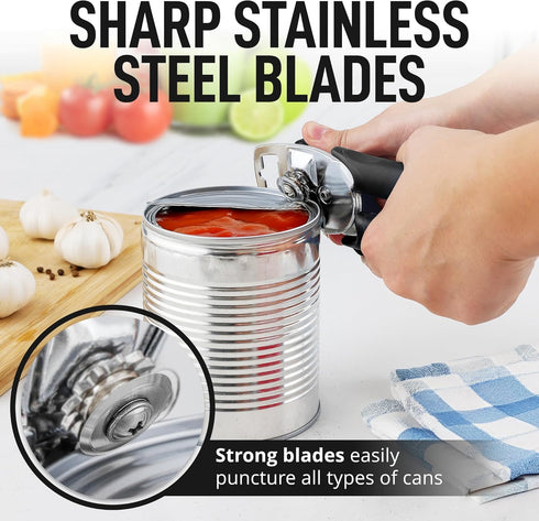 Zulay Kitchen Heavy Duty Stainless Steel Can Opener, Manual with Large Bottle Opener, Rust Proof, Smooth Edge, Easy