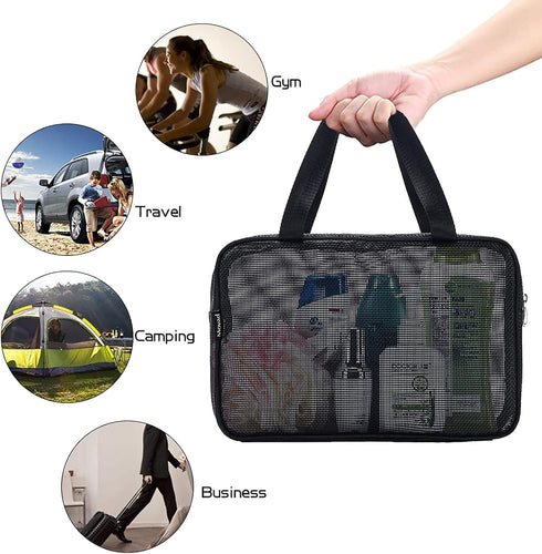 Moyad Mesh Shower Caddy Portable Toiletry Tote Gym Bag for College Dorm Bathroom (Large Black)