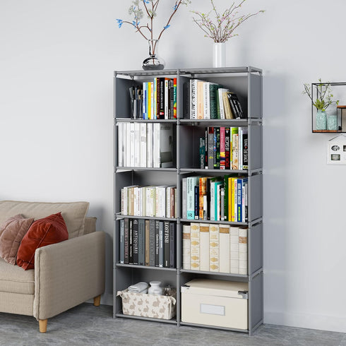 MOYIPIN 10-Grid Bookshelves, Assembled Storage Rack, Bedroom Living Room Vertical Cabinet Bookshelf, Double Row