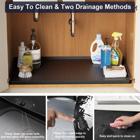 Under Sink Mat - 31" x 22" Waterproof Kitchen Cabinet Liner with Drain Hole - Flexible Silicone Mat for Kitchen