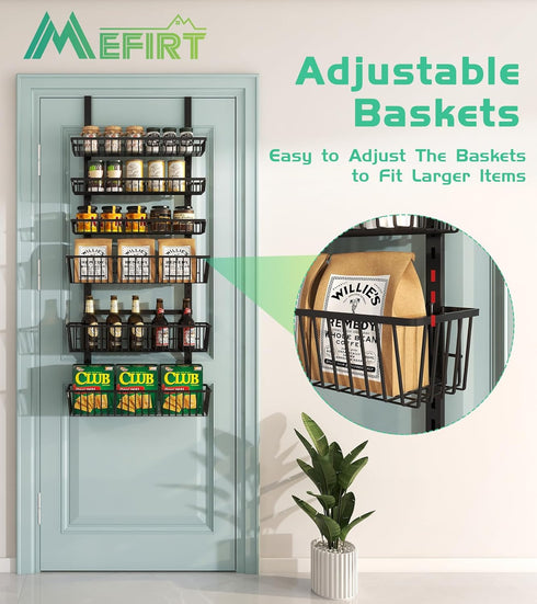Over The Door Pantry Organizer, 6-Tier Deep Baskets Hanging Metal Rack for Home & Kitchen, Black