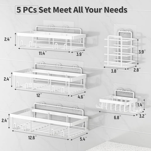 Shower Caddy 5 Pack, Bathroom Organizer Rack for Inside Shower, Adhesive Shelf, Shampoo Holder