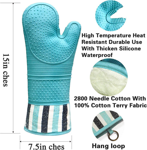 RED LMLDETA Heat Resistant 550 Degree Oven Mitt, Silicone Hot Mitts - 1 Pair, Extra Long (Blue Mittens)