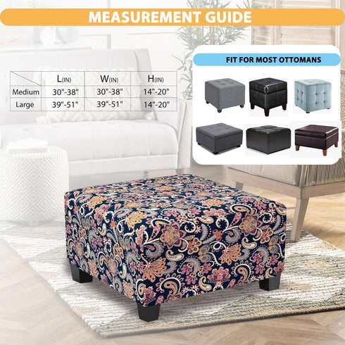 Ottoman Cover Square Slipcovers Printed,Stretch Footrest Stool Cover for Ottoman Square,Soft Foot Stool Cover Protector