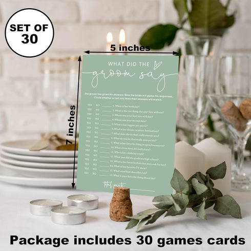 30 A10 What Did the Groom Say Cards, Sea Green Bridal Shower Games, Elegant Wedding Game for Bachelorette Engagement