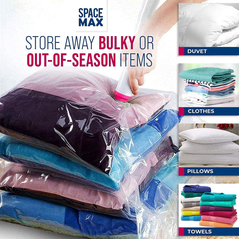 Premium Jumbo 6 Pack Space Saver Vacuum Storage Bags - Reusable, Double Zip Seal & Leak Valve, Includes Hand Pump