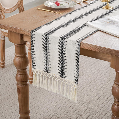 duduta Black White Tree Boho Macrame Table Runner 12 x 36 inch,