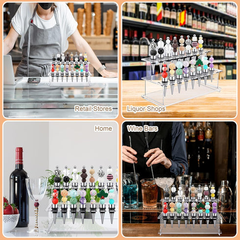 20 16 2 Countertop, 9.45''L 4.72''H 3.94''W Menkxi Pcs Beadable Wine Bottle Stoppers and Slot Clear Acrylic Tier Riser