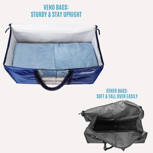 VENO Blue 2 Pack Heavy-Duty Polypropylene Storage Bags, Zipper, 50 lb Capacity, Foldable Organizer for College Dorm,