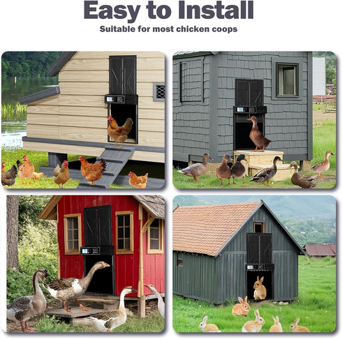 Anti-Pinch IPX45 Extra Large Automatic Chicken Coop Door, Battery Powered Chicken Door with Timer & Manual Control, LED