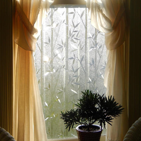 LEMON CLOUD Bamboo Window Film - Frosted Privacy Decal Stained Glass Film - Removable Stickers (23.6 x 78.7 Inch)