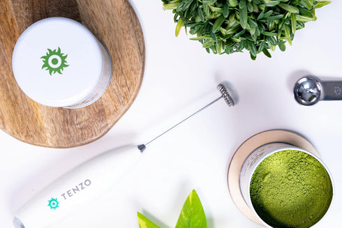 Tenzo Electric Matcha Whisk and Milk Frother (Batteries Included) - Handheld Foam Maker for Matcha Lattes, Whisk Mixer